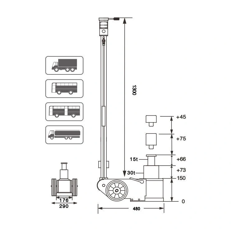 Dvoupístový pneumaticko-hydraulický zvedák S30-2EL