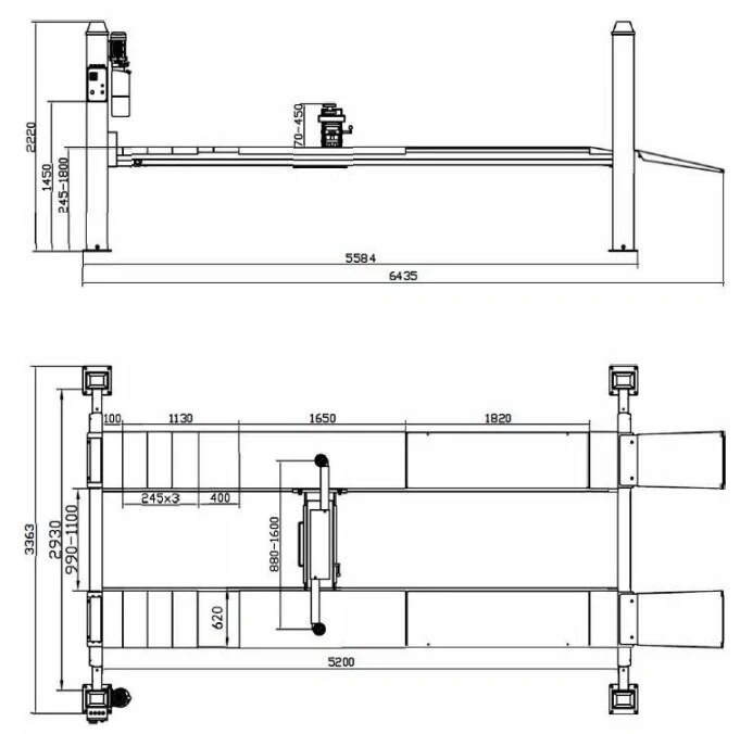 INVENTO EL 455WA - 5,5T - dílenský čtyřsloupový zvedák + přízdvih
